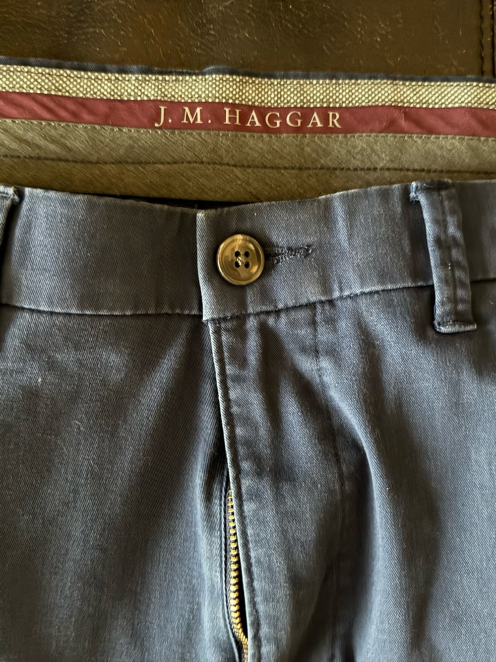 Men JM Haggar Navy Blue Flat-Front Pants - Picture 3 of 4